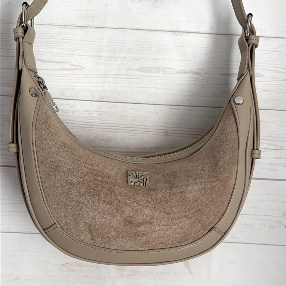 Steve Madden Light Tan/Taupe Faux Leather Women's 1/2 Moon Hobo Shoulder Bag
